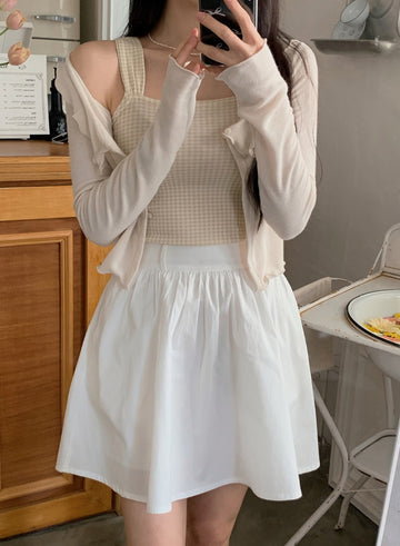 [$30 Off when order as a set S/S Baby Ruffle Cardigan] Cutie Check Sleeveless Top