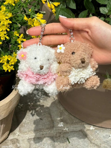 [Buy 1 Get 1 50% OFF!💗] Korea Fluffy Bear In Hawaii Knit Dress Keyring