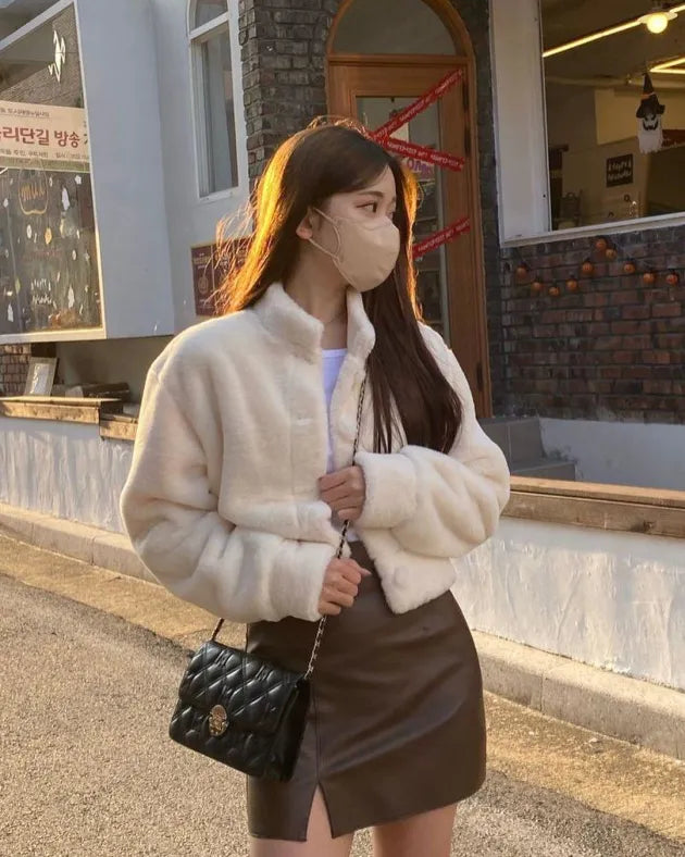 Korean Fashion-Fluffy Crop Jacket-BULUU